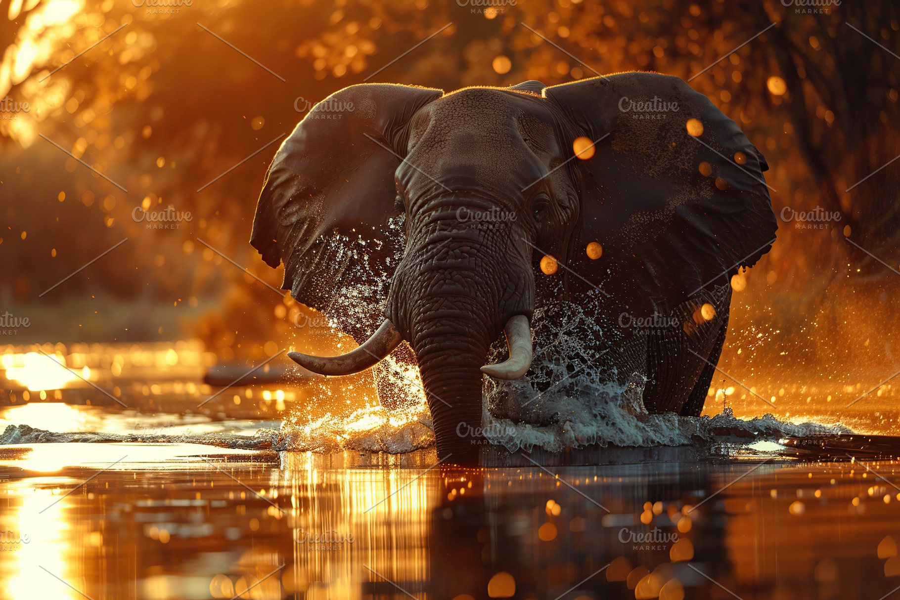 Elephant in the wildlife of Africa, standing in the water, an Animal Photo by AlyaAnd