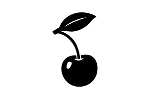 Black silhouette of cherry with leaf, a Food Illustration by GraphiShop