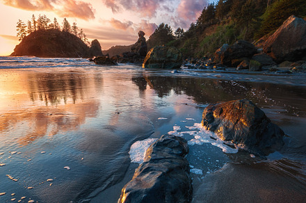 Sunset at the beach featuring sunset, sunrise, and sky, a Nature Photo by Jeff Schwartz Photography