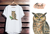 Watercolor Owls, an Animal Illustration by OlDm_Shop (Thumbnail 4 of 5)