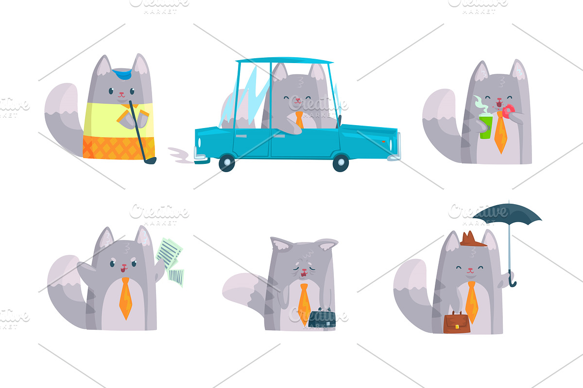 Cute Cat Character Doing Business, an Animal Illustration by TopVectors
