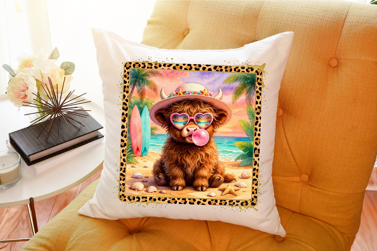Cute Highland Cow Beach Summer PNG, a Work Illustration by Sublimation Artist (Photo 9 of 9)
