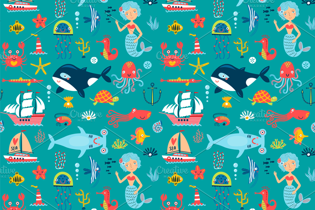 SEA cute vector set, an Animal Illustration by Anna Guz's Store (Photo 4 of 5)