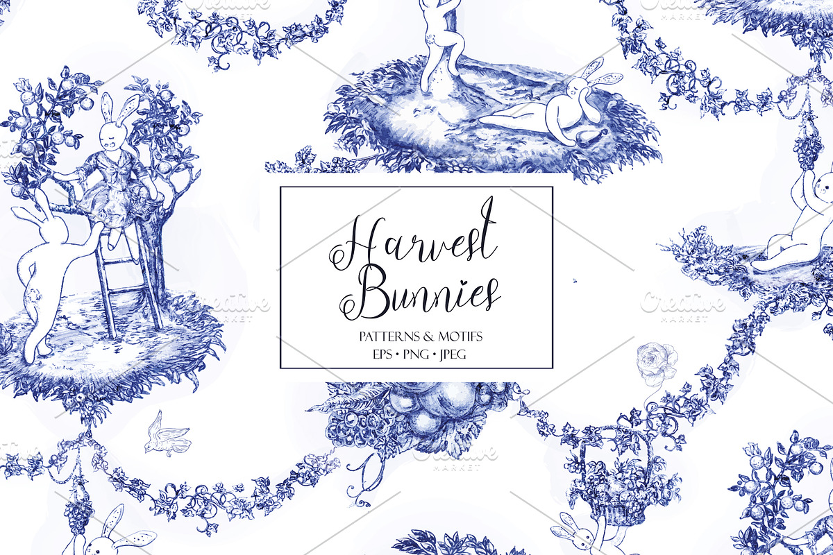 Harvest Bunnies - Toile De Jouy, a Pattern Graphic by YvY (Photo 1 of 9)