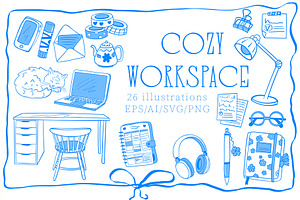 Cozy workspace Lineart, a Work Illustration by Carpet Tapete Pretzel