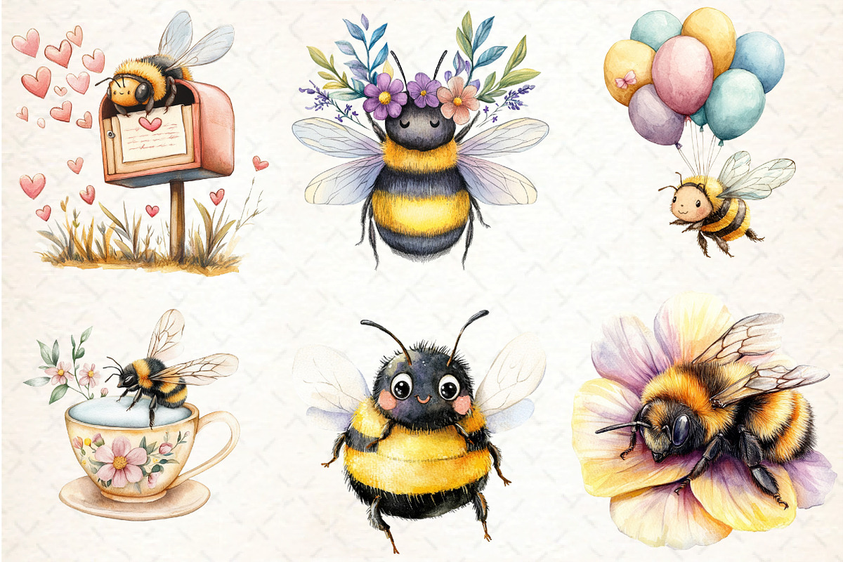 Cute Bees Clipart PNG, an Illustration by DreamCafeArt (Photo 3 of 7)