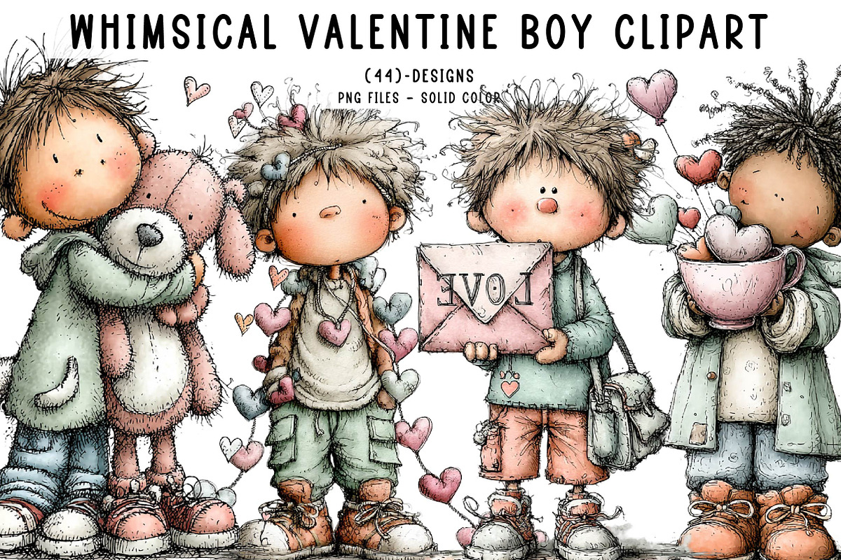 Whimsical valentine boy clipart, an Illustration by CreationArt (Photo 1 of 7)