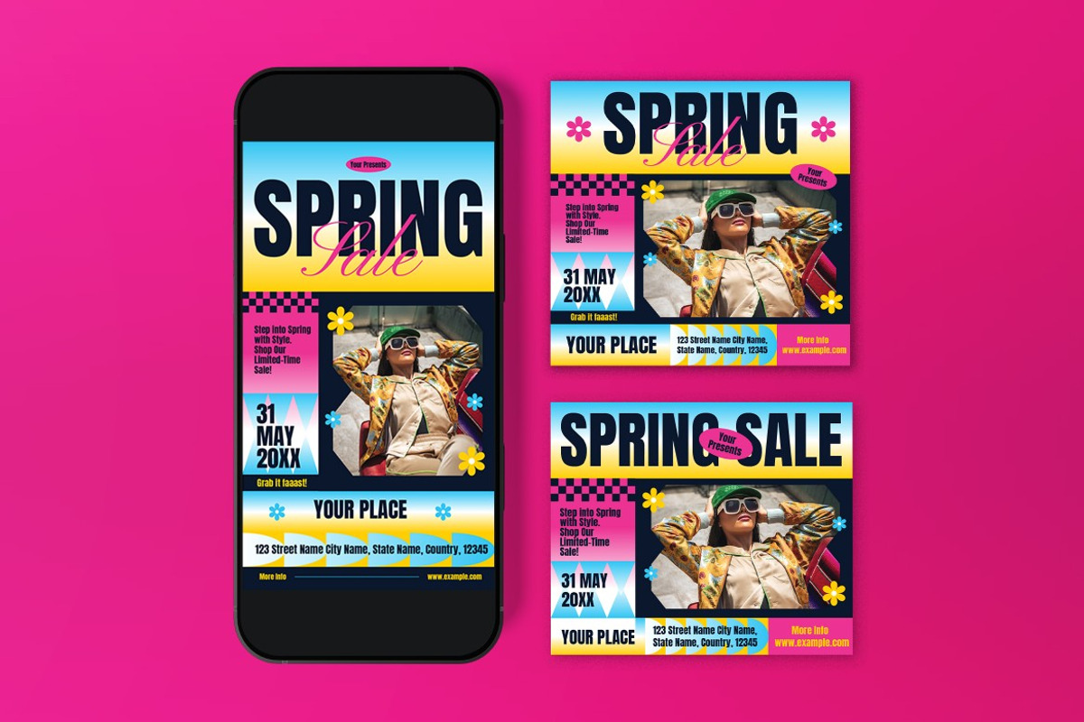 Blue Pink Bold Spring Sale Flyer Set, a Flyer Template by graphicook (Photo 3 of 3)
