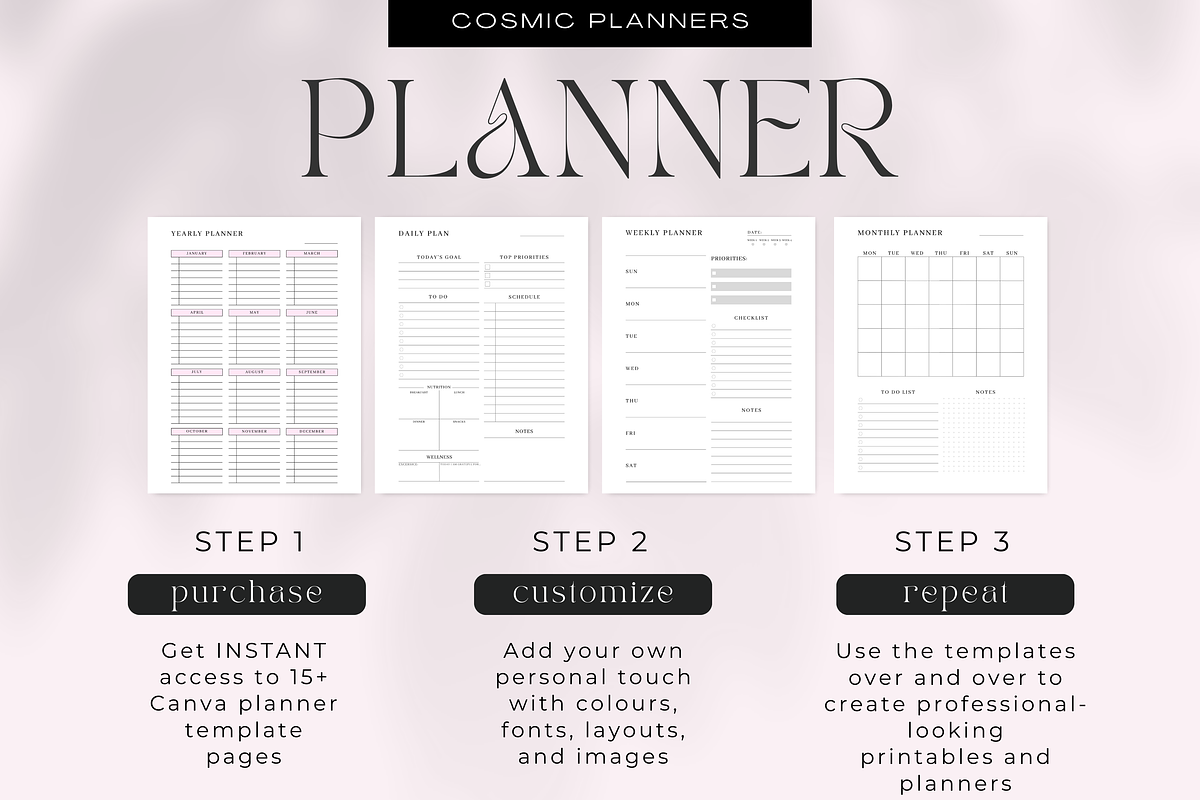 Productivity Planner Canva Templates, a Templates & Theme by Cosmic Design (Photo 2 of 7)