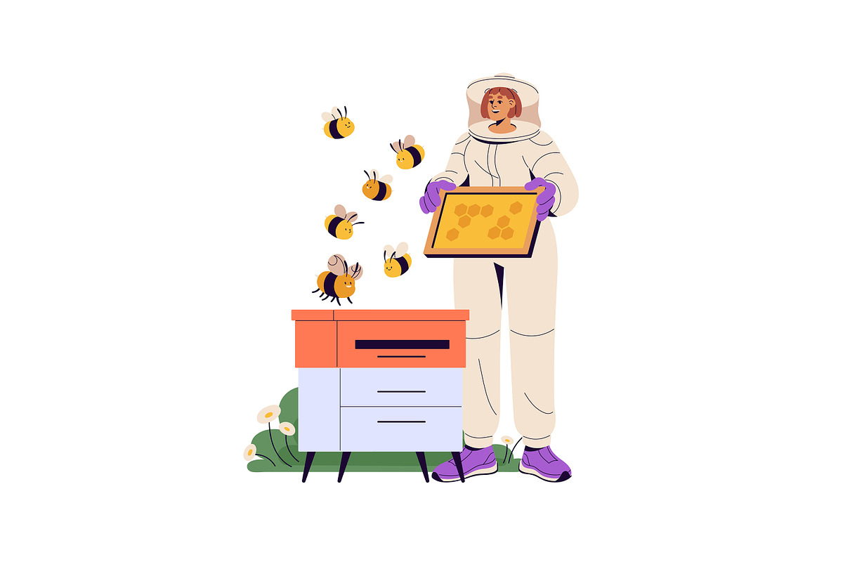 Apiarists gather honey. Beekeeping, a Person Illustration by PaperTrident (Photo 6 of 9)