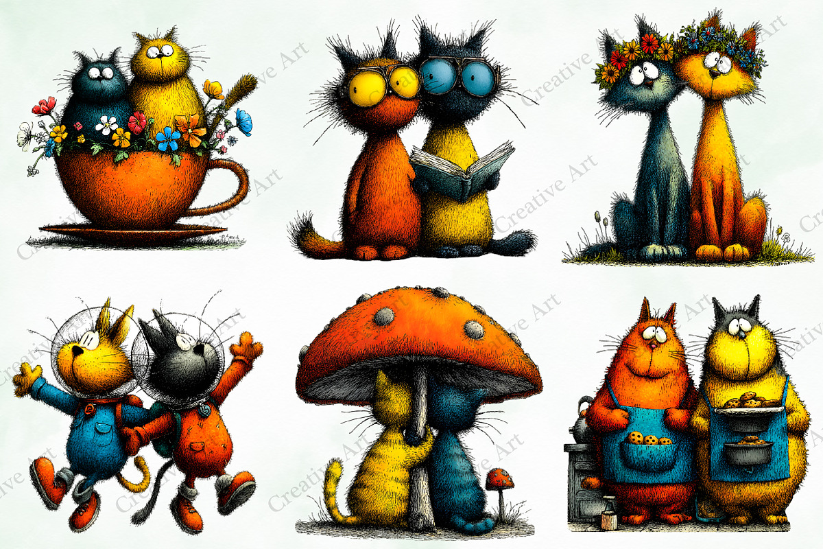 Quirky Cats Friendship Clipart, an Illustration by Creative Art (Photo 5 of 10)