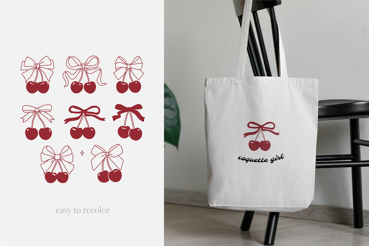 Coquette cherries and bows, a Decorative Illustration by yabluko_draws (Photo 4 of 8)