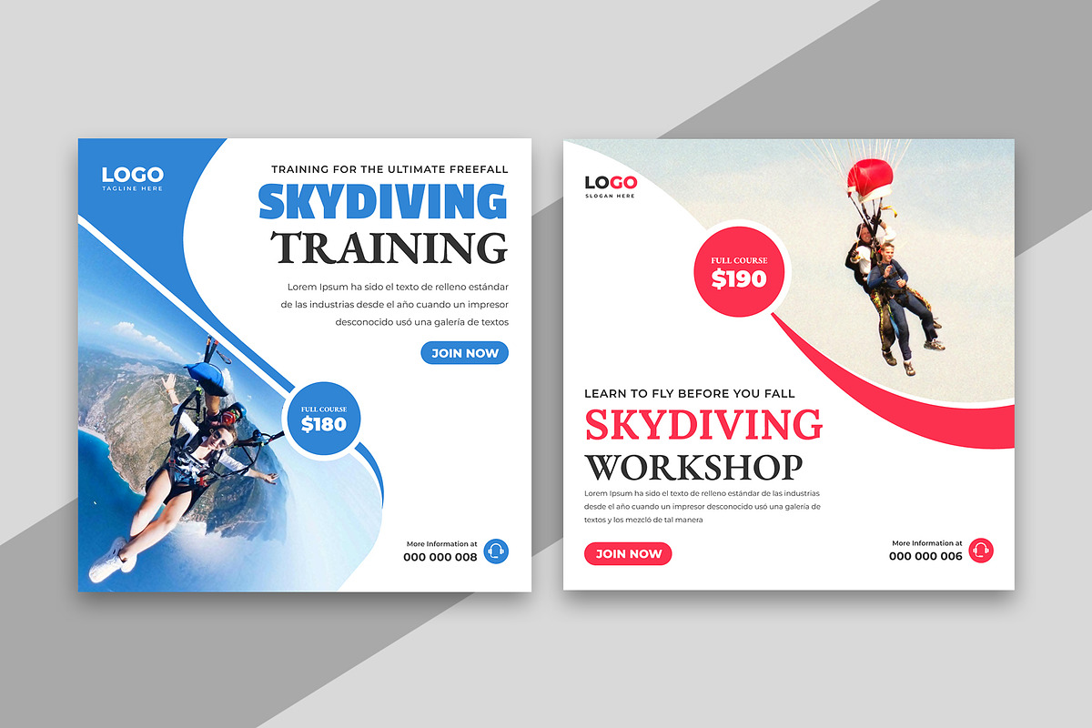 Skydiving Training Social Media Post, a Social Media Template by Designgrove (Photo 2 of 2)