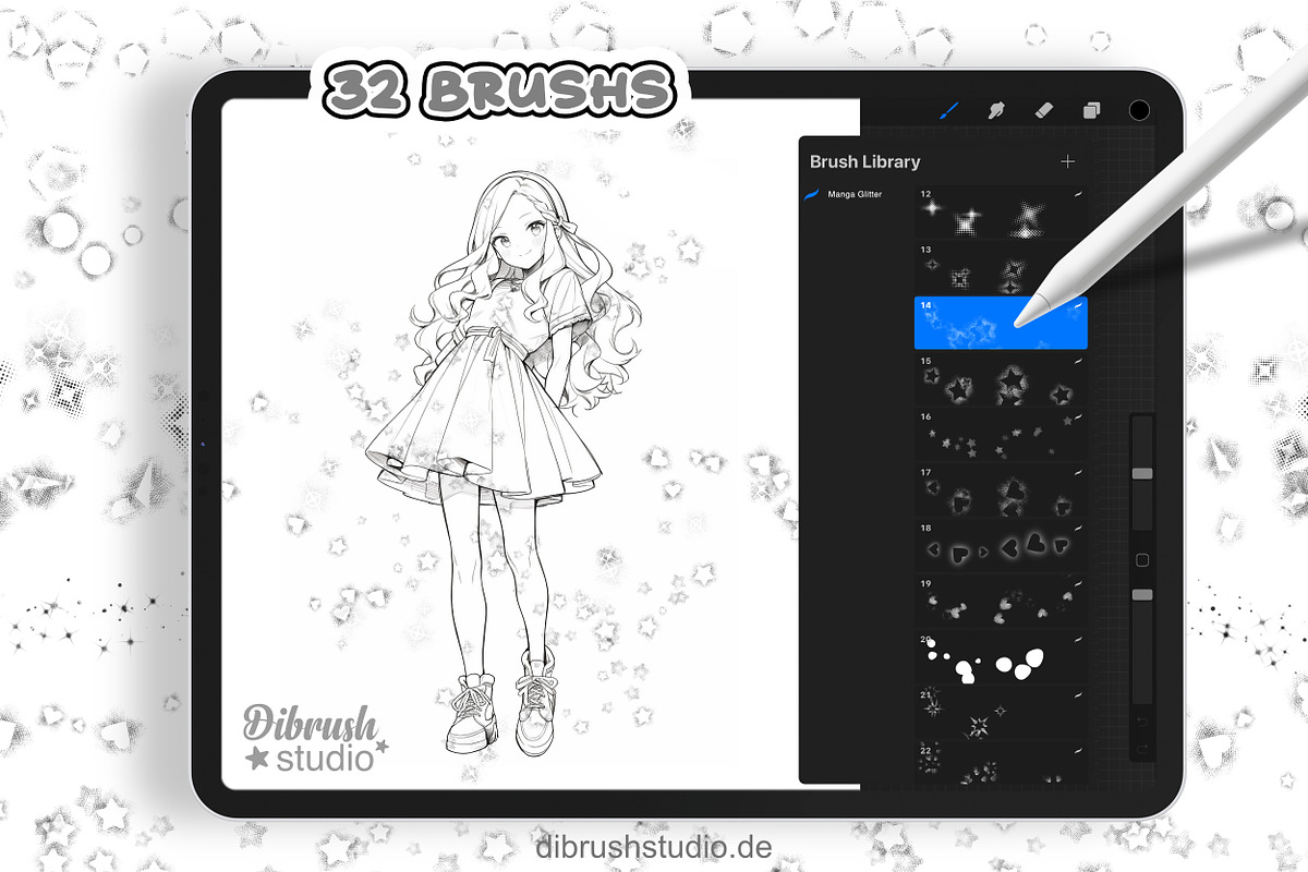 Procreate - Manga Glitter Brushes, a Brush Add-On by DiBrush Studio (Photo 2 of 5)
