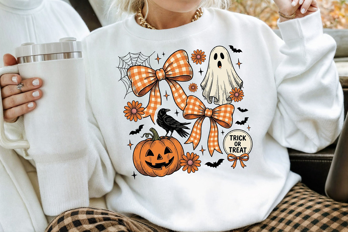 Cute Halloween Ghost & Gingham Bows, a Seasonal Illustration by Creative Art (Photo 3 of 3)