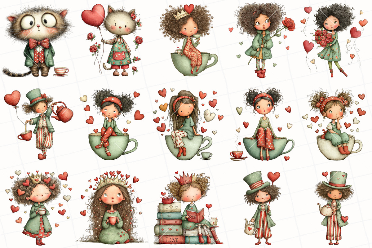 Whimsical Valentine Clipart Bundle, an Illustration by OK Design (Photo 3 of 6)
