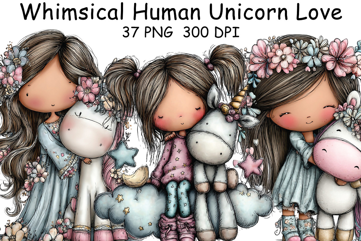 Whimsical Human Unicorn Love Clipart, an Illustration by CraftArtStudio (Photo 1 of 6)