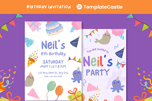 Birthday Party Canva Invitation, a Design Template by TemplateCastleStore