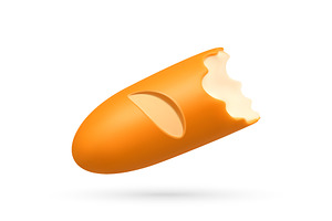 Baguette with bite taken out in 3d