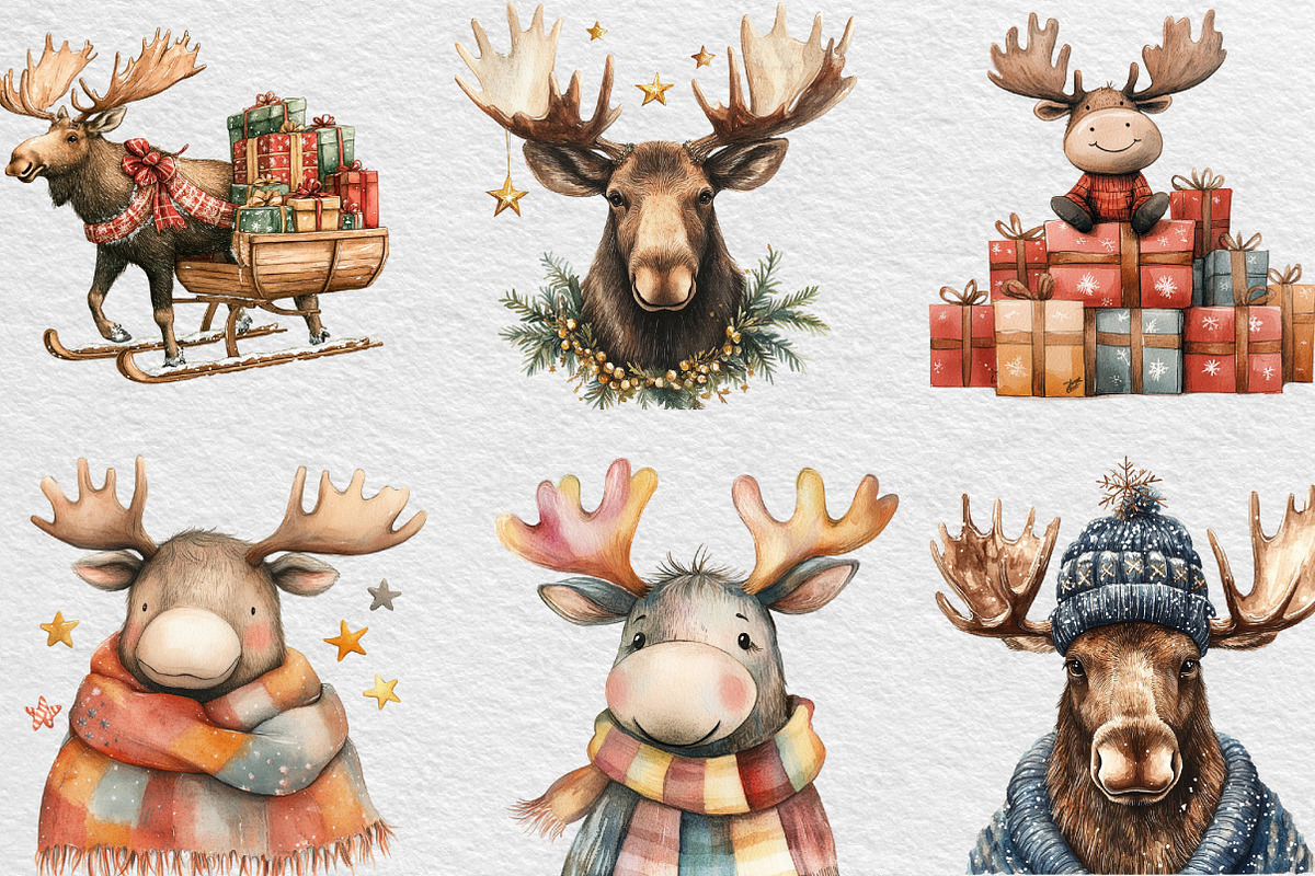 Cute Christmas Moose Sublimation, an Illustration by Black Bird Studio (Photo 6 of 6)