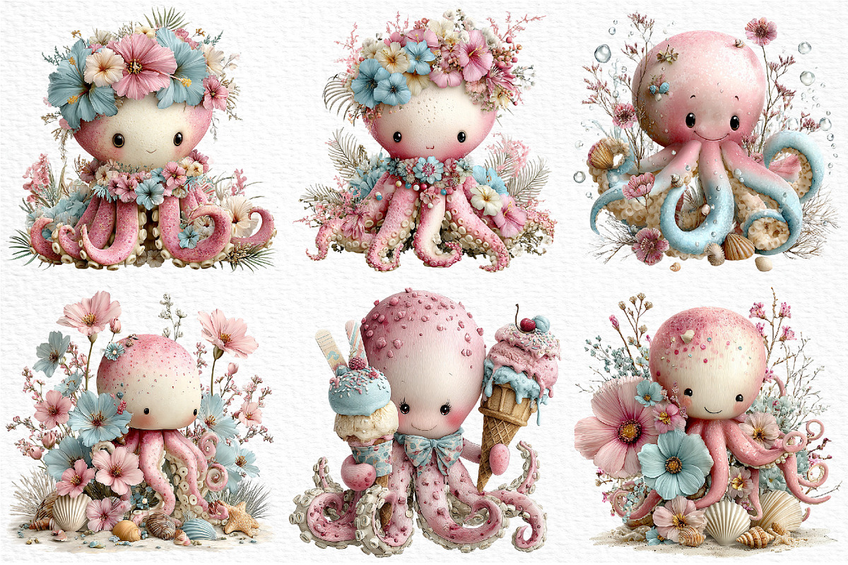 Whimsical Summer Octopus Clipart, an Illustration by Craft Nest (Photo 5 of 6)