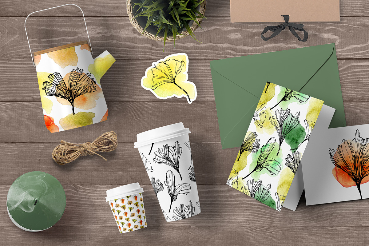 Gingko leaves floral patterns, a Pattern Graphic by Dina Guiter (Photo 13 of 14)