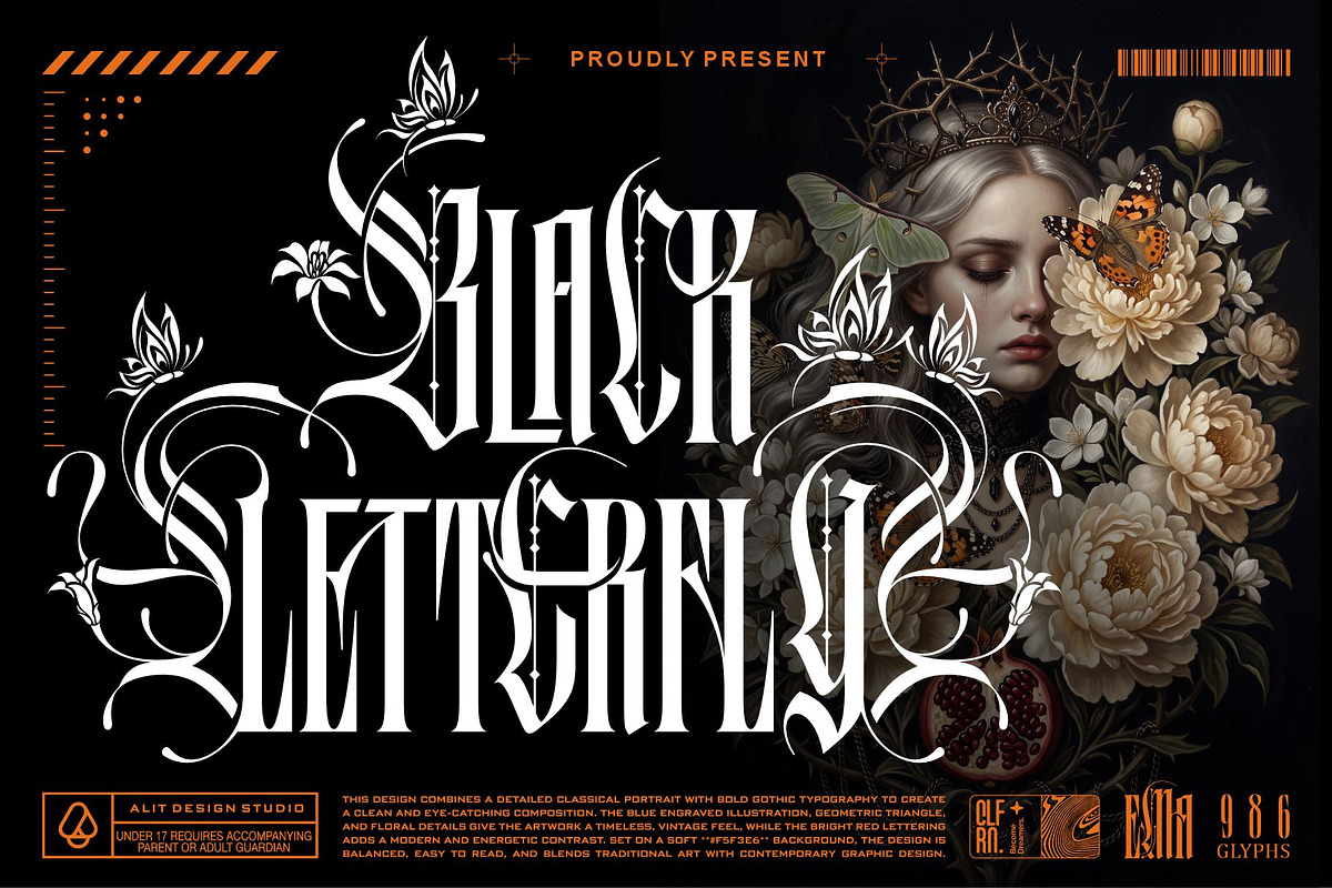 Black Letterfly Typeface, a Blackletter Font by alit design (Photo 1 of 20)