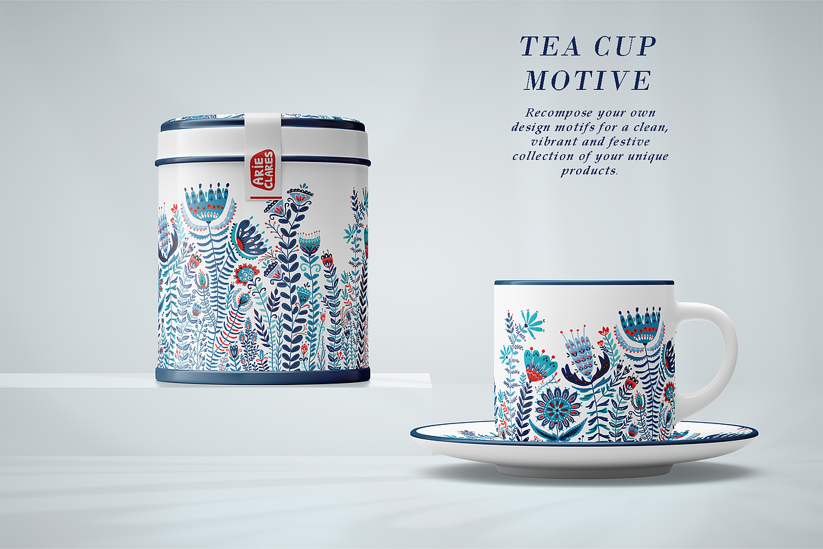 Blue Folk Art Garden, a Pattern Graphic by Arie Clares (Photo 6 of 13)
