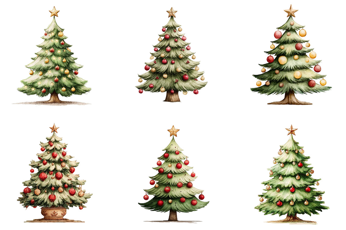 Whimsical Christmas Tree Clipart, an Illustration by DreamArtGraphic (Photo 3 of 4)