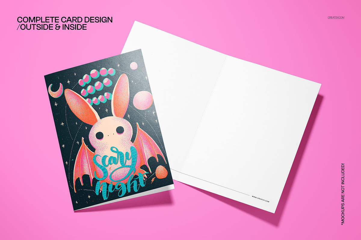 Halloween Pink Bat 5x7 Card Template, a Card Template by creatsy5 (Photo 3 of 5)