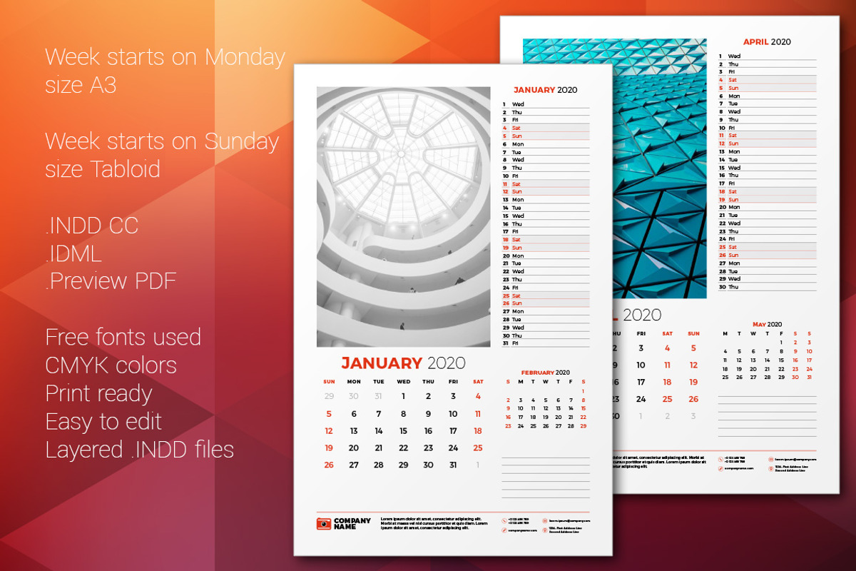 Wall Calendar 2020, a Stationery Template by AntartStock (Photo 4 of 6)