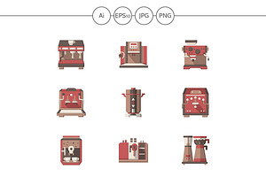 Coffee Making Equipment Flat Icons