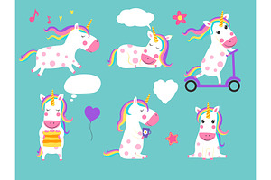 Cute Vector Unicorns Of Set. Cartoon