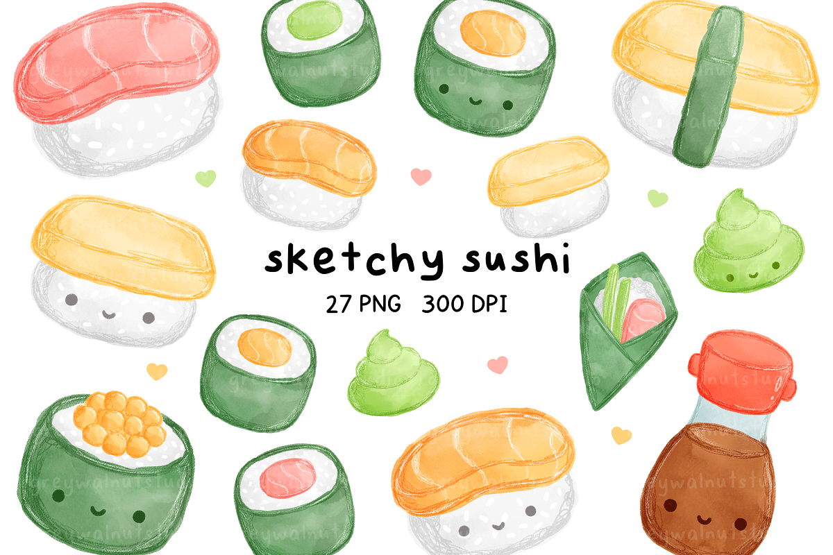 Sketchy Sushi Clipart, a Food Illustration by greywalnutstudio (Photo 1 of 4)