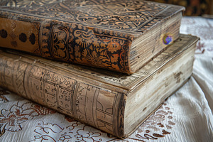 Close-up view of two weathered books, a Photo by Iftikhar Alam