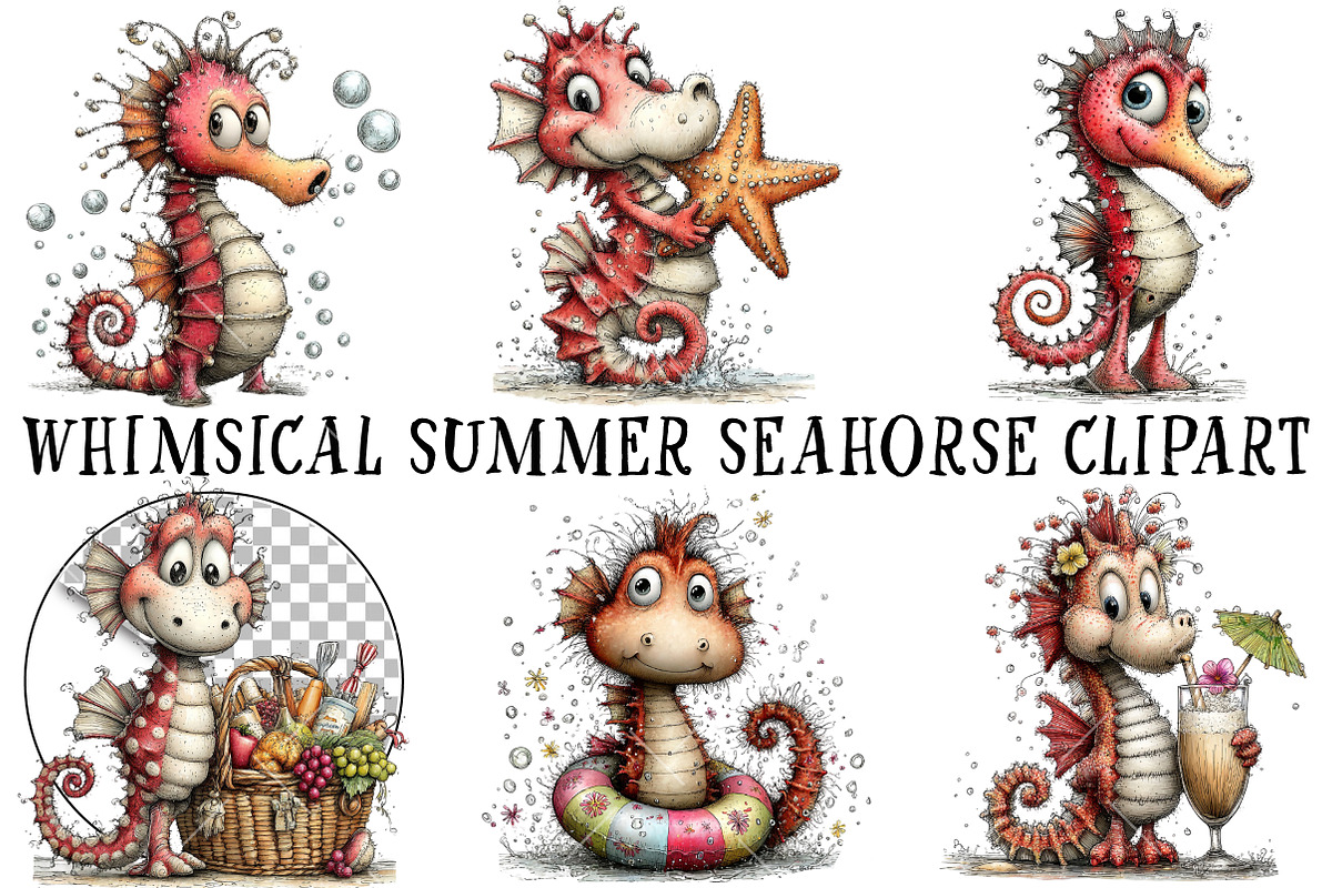 Whimsical Summer Seahorse Clipart, an Illustration by OK Design (Photo 2 of 6)