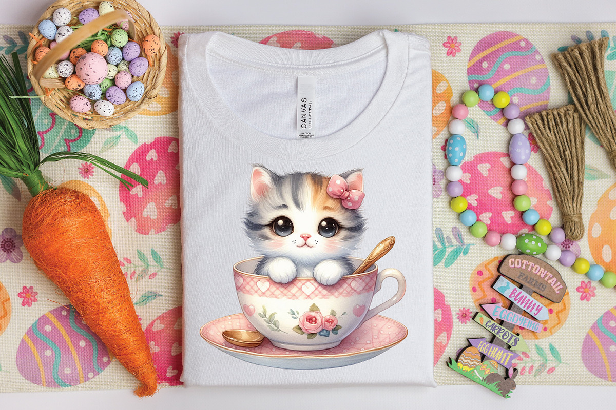 Watercolor Cute Kitten Teacup Clipar, an Illustration by CraftArtStudio (Photo 5 of 7)