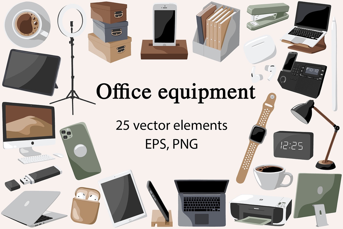 Office devices vector clipart, an Object Illustration by ApetekMarket (Photo 1 of 4)