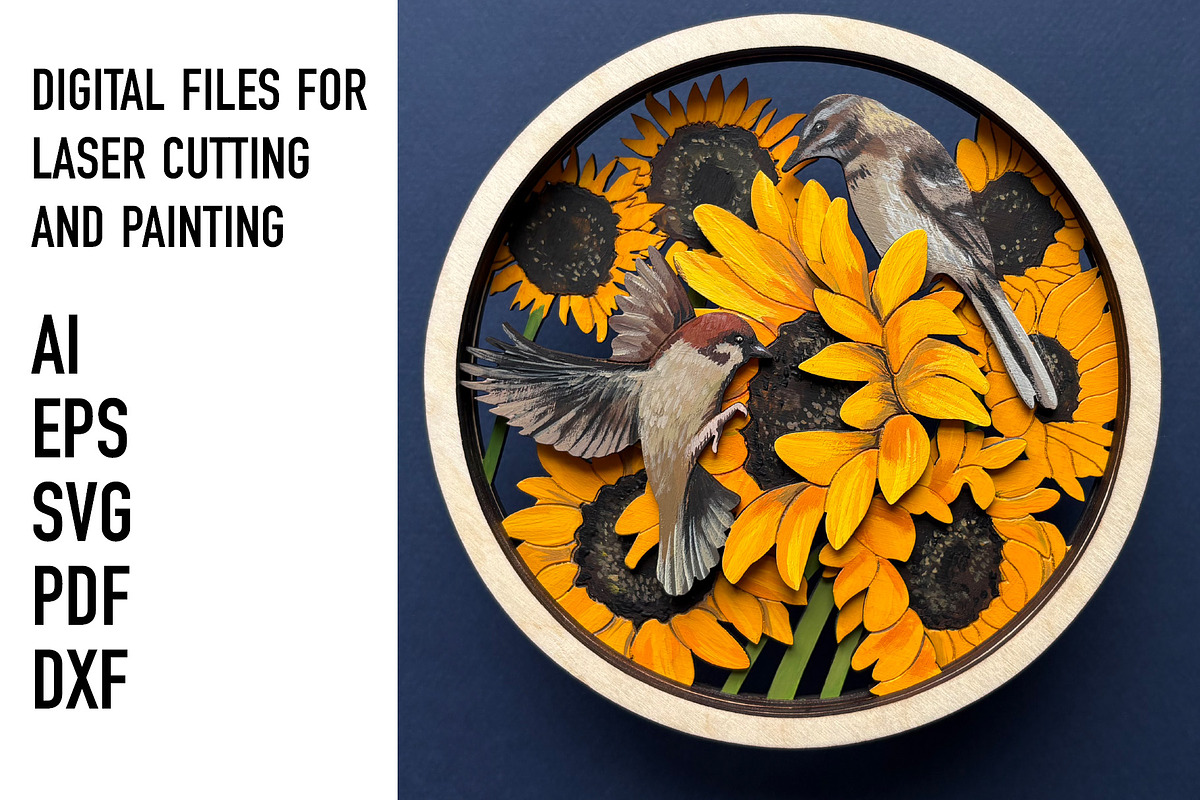 Sunflower Birds Layered SVG Art, an Object Graphic by HelloWood (Photo 1 of 4)