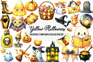 Yellow Halloween Clipart Sublimation, an Illustration by Daily.Designs