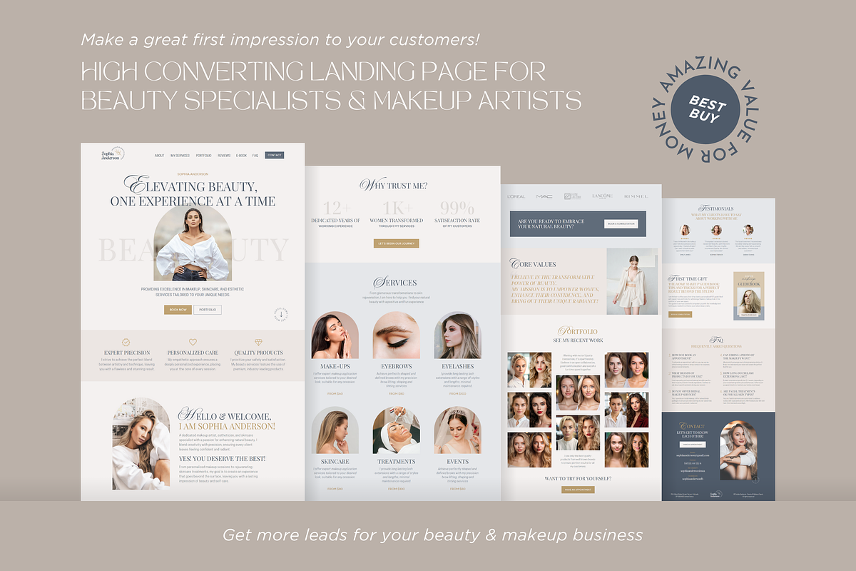 Beauty Website Template Canva Boho, a Landing Page Template by vectorocean (Photo 6 of 11)