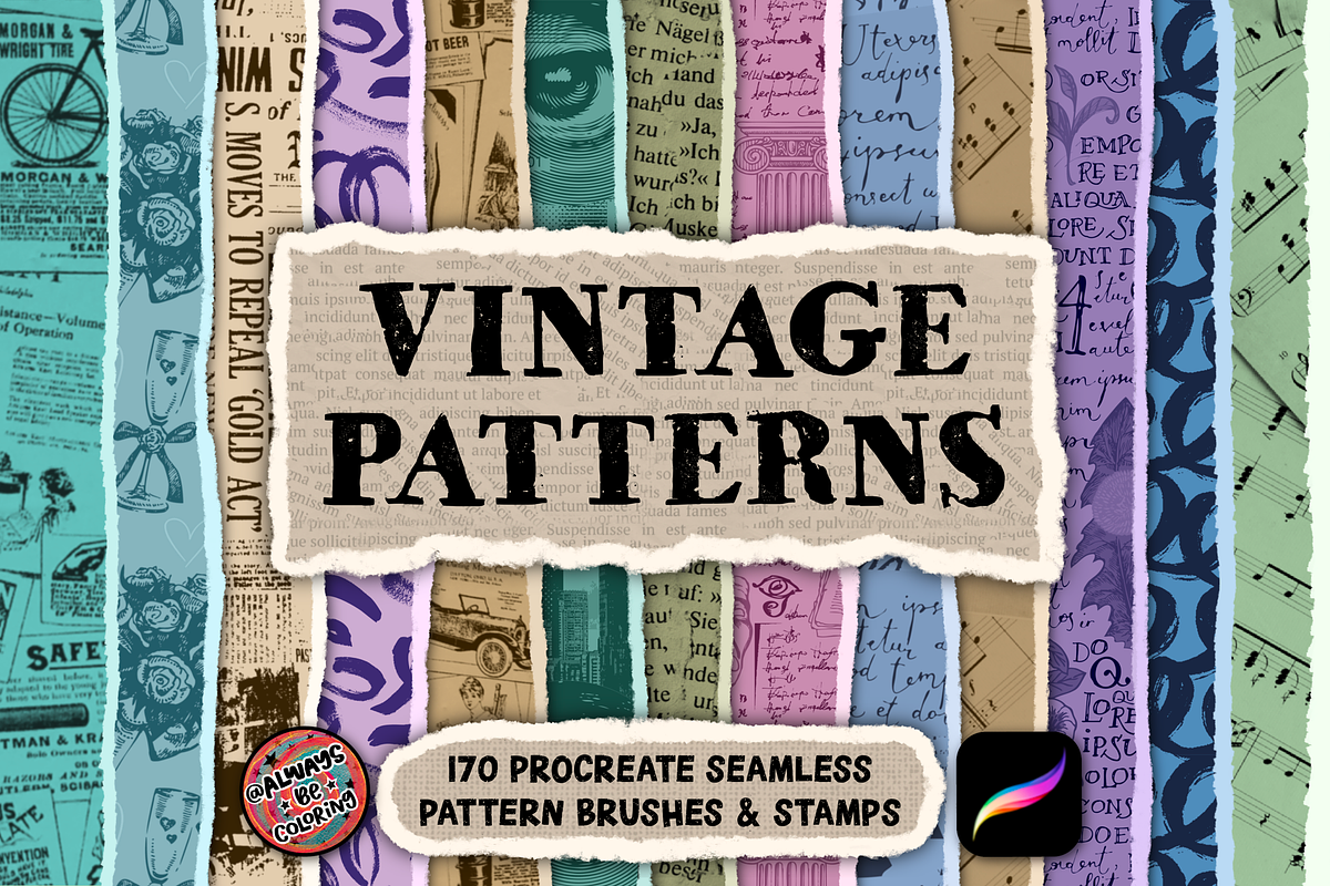 Procreate Vintage Patterns Brush Set, a Brush Add-On by AlwaysBeColoring (Photo 1 of 9)