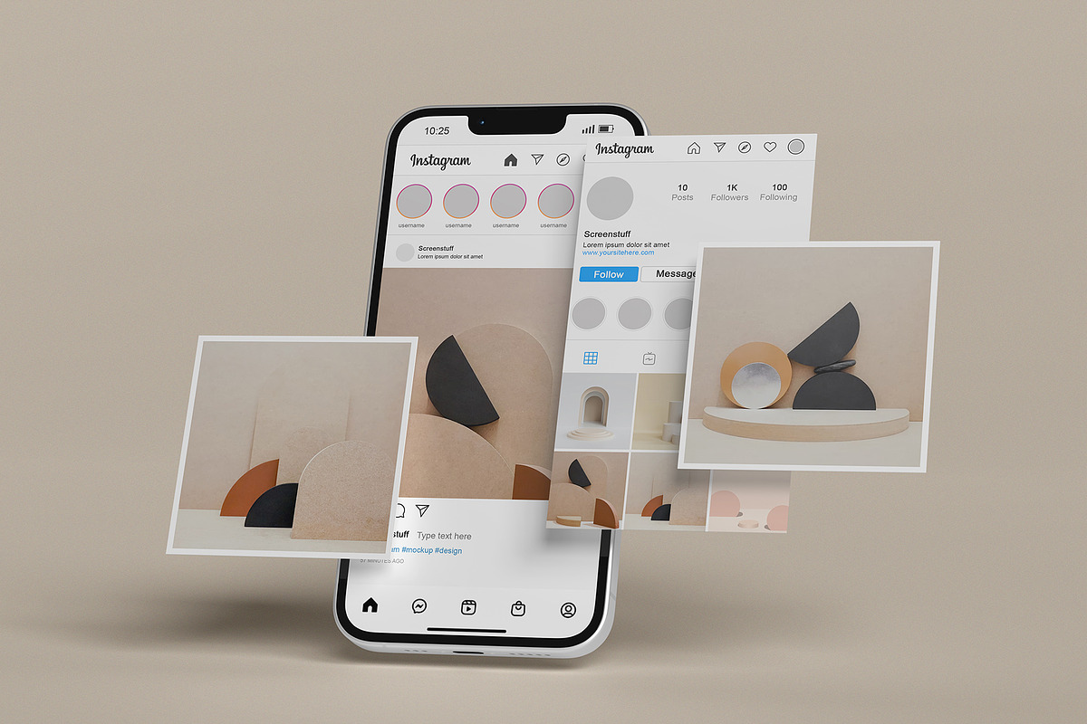 Instagram Post and Stories Mockup, a Device Mockup by graphicstuff.std (Photo 2 of 10)