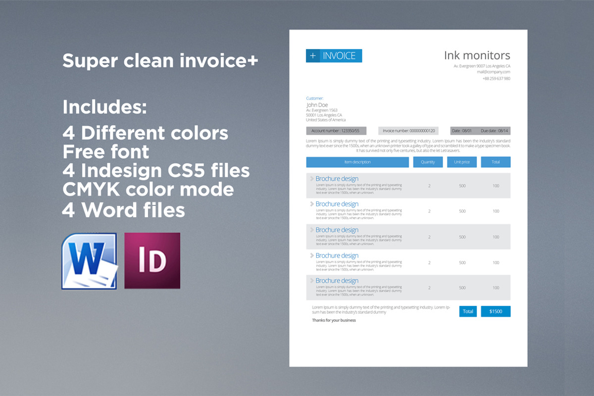 Clean Invoice, a Stationery Template by Adam Raber (Photo 1 of 3)