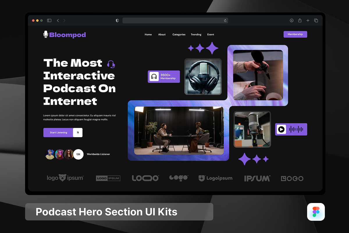Bloompod - Podcast Hero Header, an UI Kit Template by SquidPixey (Photo 1 of 3)