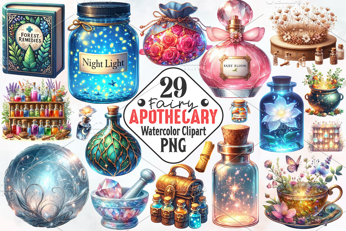 Fairy Apothecary Watercolor Clipart, an Illustration by RobertsArt (Photo 1 of 7)