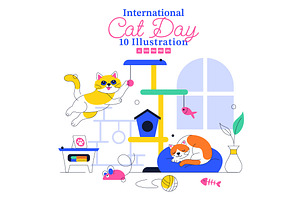 10 International Cat Day, an Animal Illustration by denayunebgt