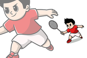 Boy playing badminton cartoon