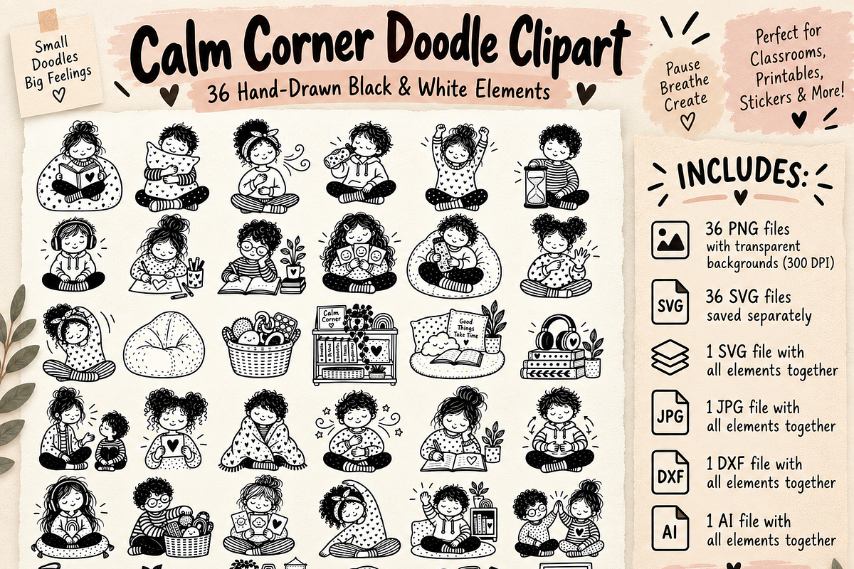 Calm Corner Doodle Clipart, an Education Illustration by PassionPNGcreation (Photo 1 of 4)
