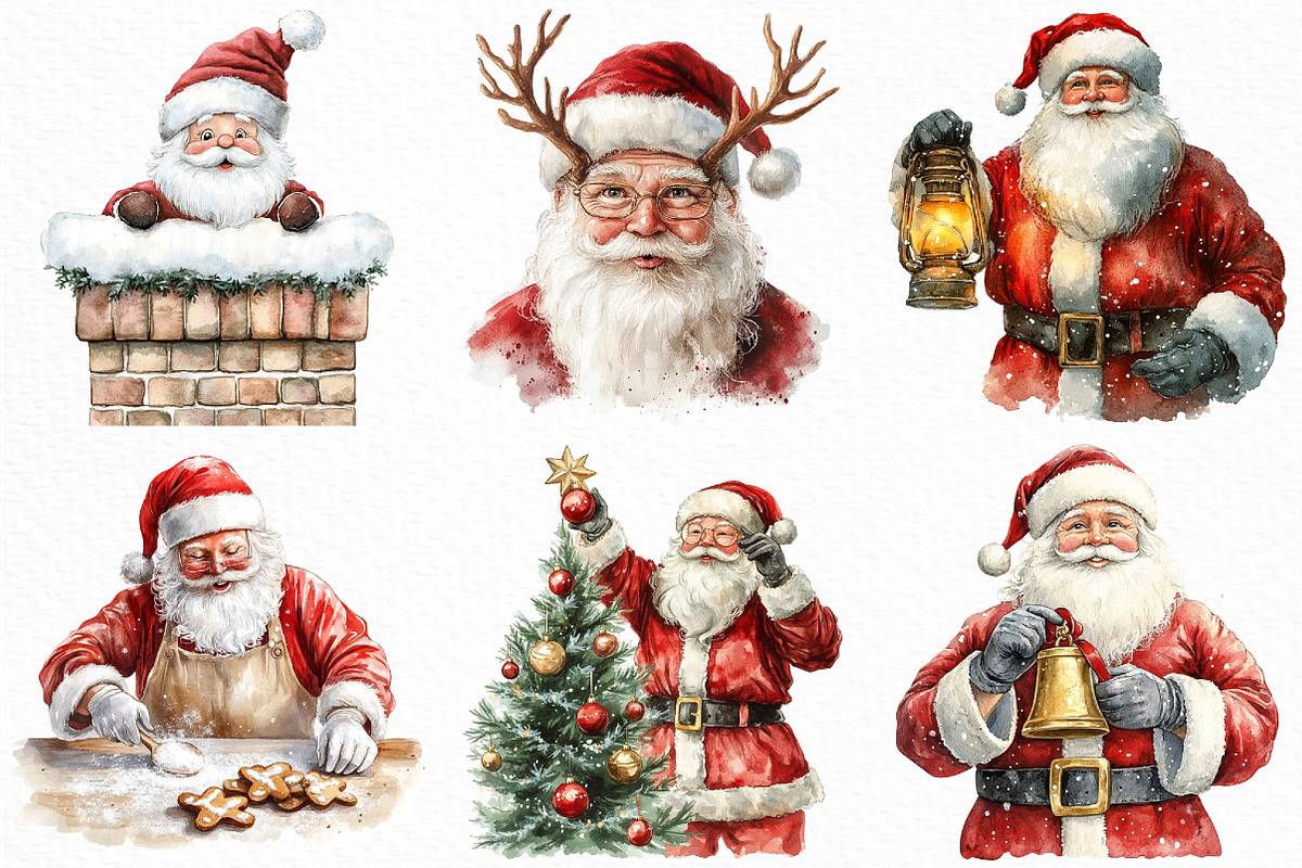 Watercolor Santa Claus Clipart, an Illustration by Craft Nest (Photo 3 of 6)